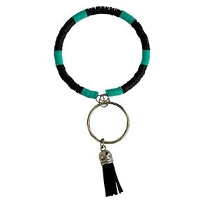 Handcrafted Teal and Black Heishi Bead Wristlet Keychain‎ with Tassel Accessory